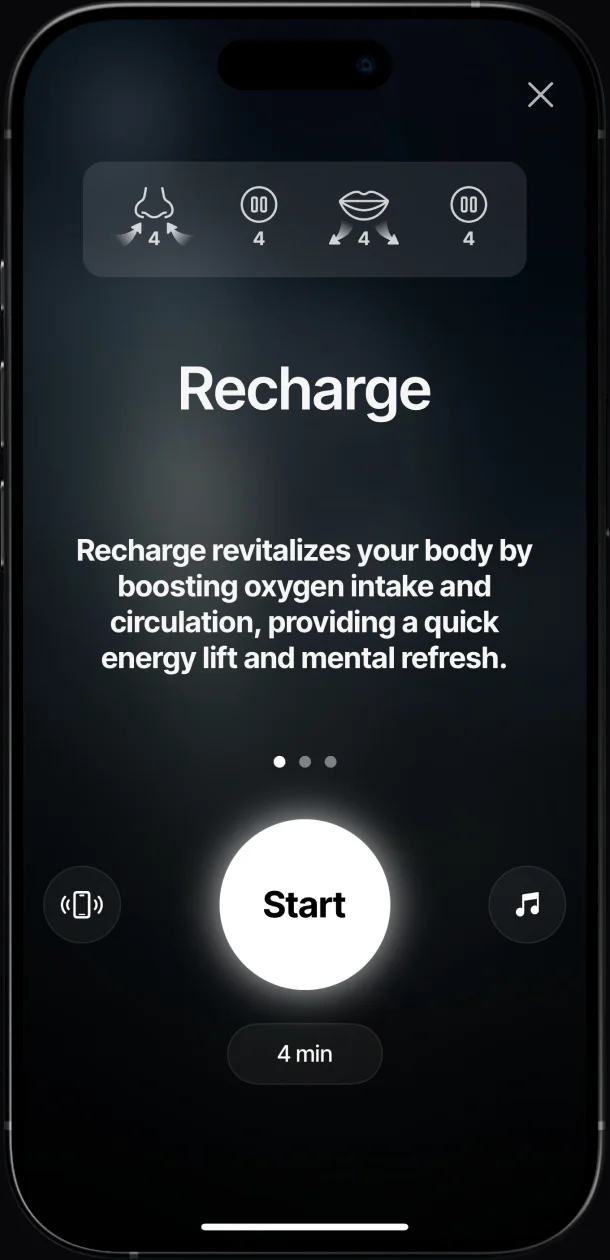 Breathwrk Recharge breathing exercise ready to start
